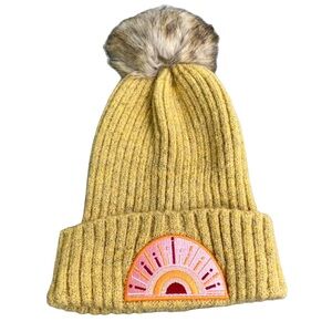 Cozy Tan Kids Pom-Pom Beanie